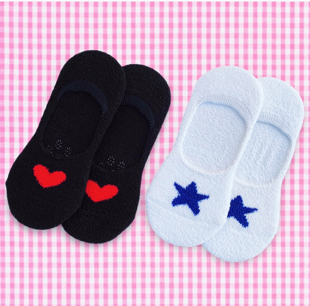 Heart and Star Low Cut Fuzzy Socks (2 Pairs)