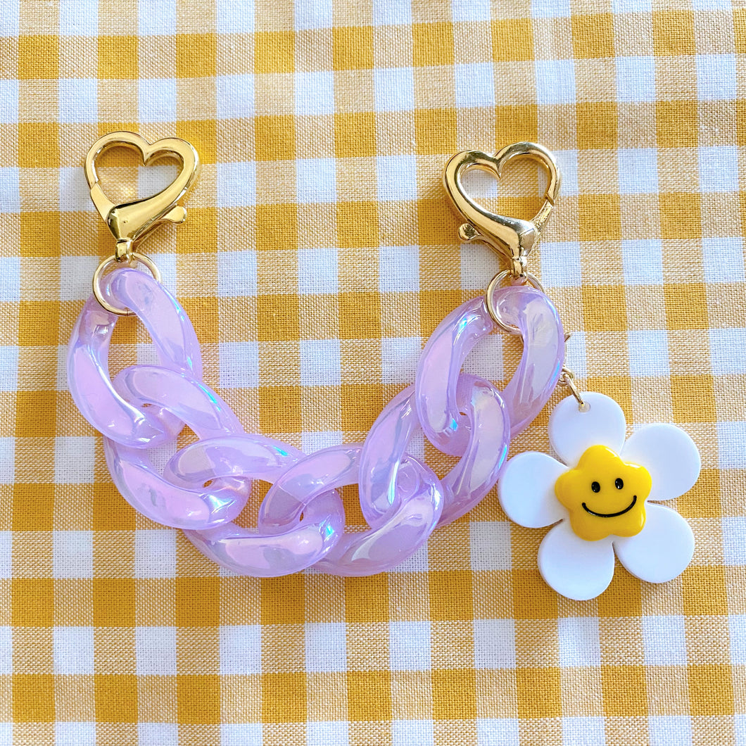 Cute Purple Phone Case Chain Strap with Smiley Flower Charm