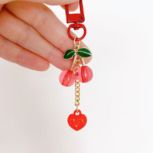 Load image into Gallery viewer, Cherry Heart Keychain, Red heart Keyring
