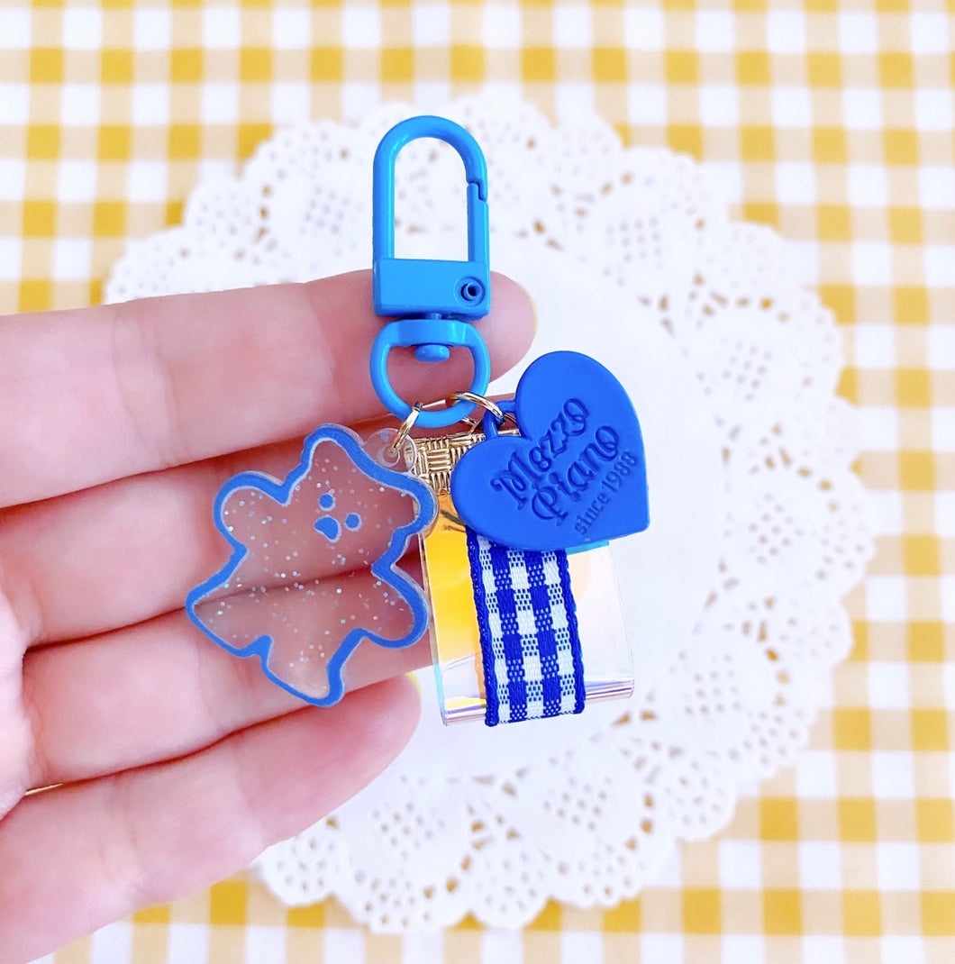 Cute Blue Bear Keyring with Heart Charm