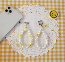 Load image into Gallery viewer, Pearl Phone Charm Strap with Cute Smiley Face Beads
