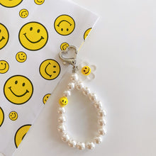 Load image into Gallery viewer, Pearl Phone Charm Strap with Cute Smiley Face Beads
