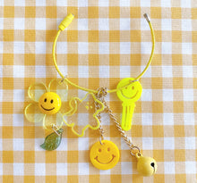 Load image into Gallery viewer, Cute Yellow Key Ring with Smiley Face, Happy Flower, Bear Charms
