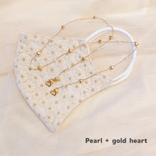 Load image into Gallery viewer, Cute Pearl and Gold Heart Mask Chain Necklace Holder with Heart Clips
