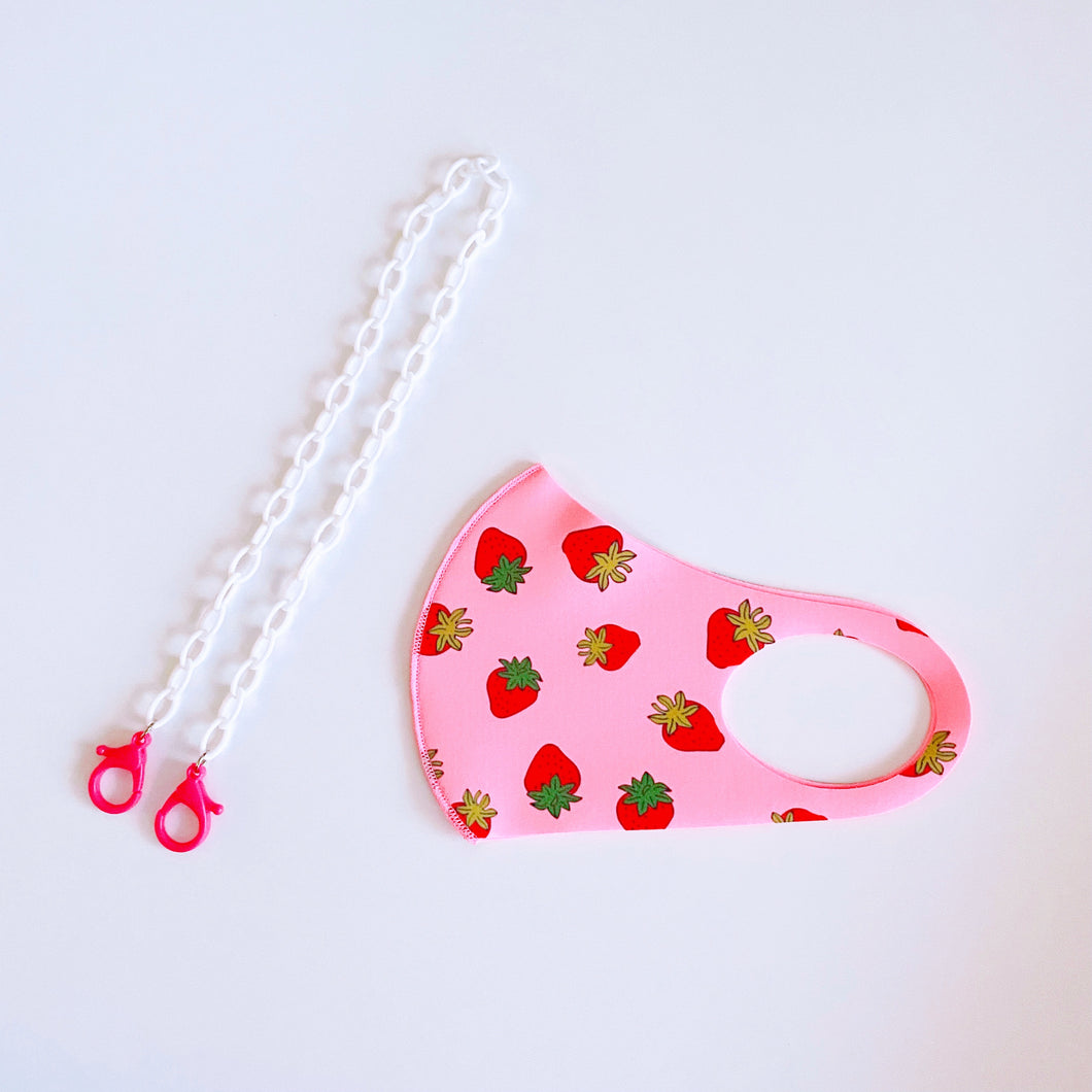 Strawberry Masks for Kids (pink and white), Included Mask Chain
