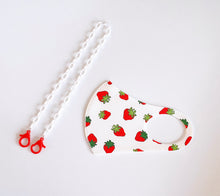 Load image into Gallery viewer, Strawberry Masks for Kids (pink and white), Included Mask Chain

