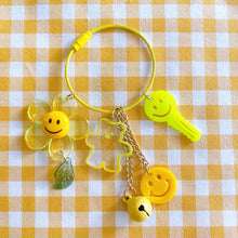 Load image into Gallery viewer, Cute Yellow Key Ring with Smiley Face, Happy Flower, Bear Charms
