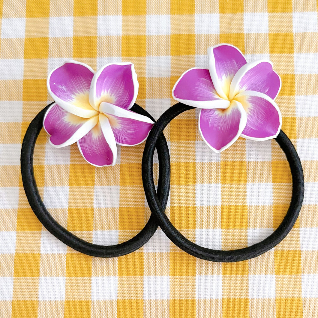 Cute Hair Ties with Purple Plumeria Charm