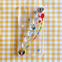 Load image into Gallery viewer, Beaded Heart Phone Strap Chain with Silver Metal Heart Adhesive Hooks

