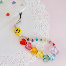 Load image into Gallery viewer, Cute Beaded Phone Strap Holder with Smiley Face and Heart Charms
