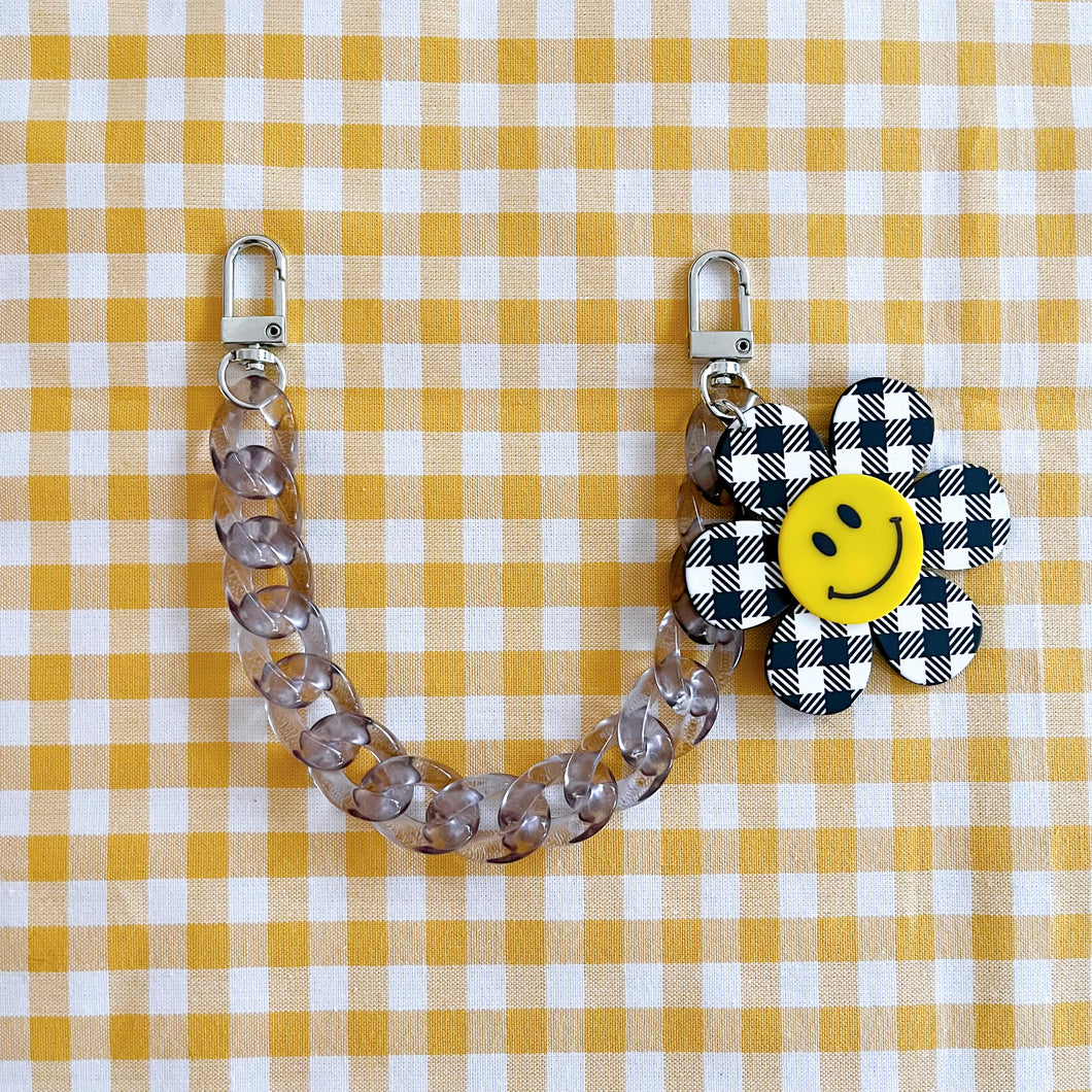 Checkered Smiley Flower Phone Case Chain