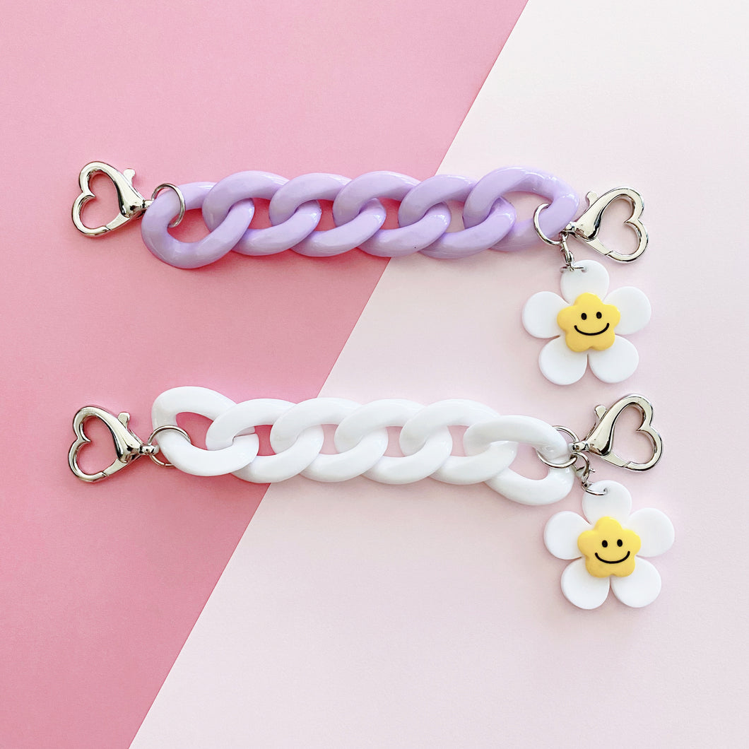 Cute Phone Case Chain with Smiley Flower Charm (Purple and White)