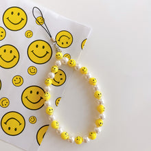 Load image into Gallery viewer, Pearl Phone Charm Strap with Cute Smiley Face Beads
