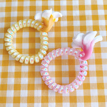 Load image into Gallery viewer, Cute Plumeria Charm Hair Ties (Pink and Yellow)
